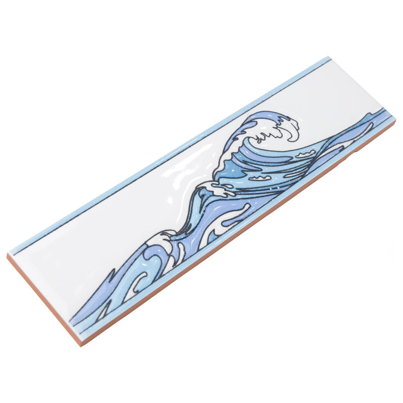 Garniture de spécialité en céramique brillante bleu / blanc Captain Kanagawa Wave 2 po x 8 po, Bleu glacier