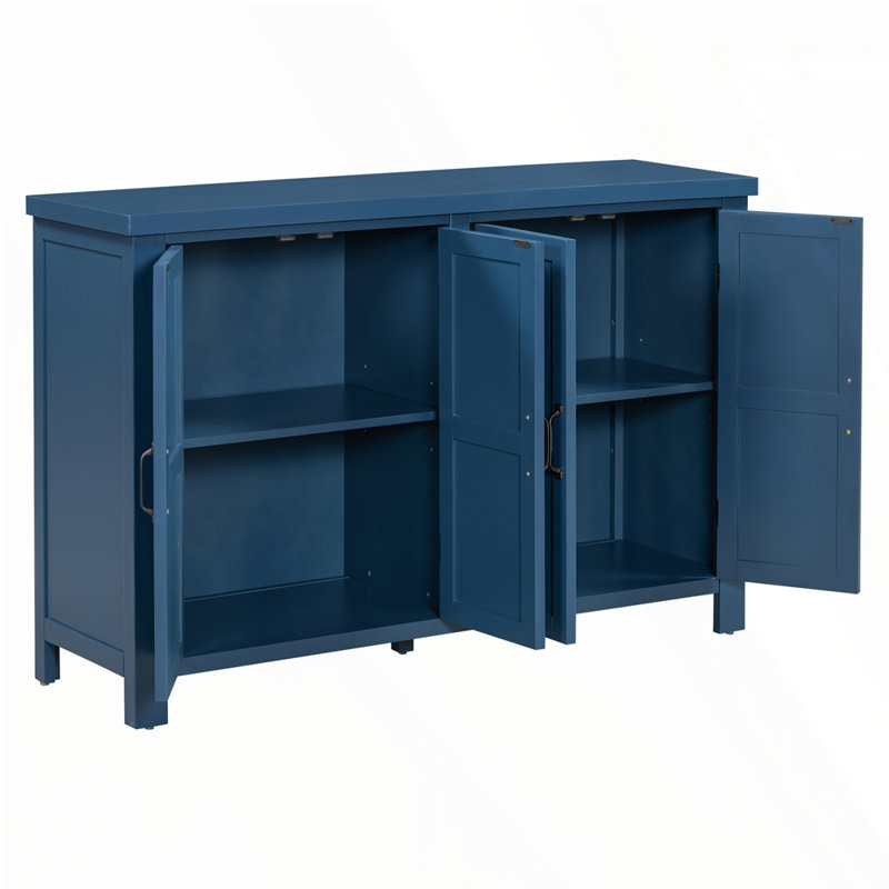 Buffet de rangement à 4 portes avec tablettes réglables et poignées rétro Atimon, rangement spacieux, pieds en pin, pour le salon, le bureau et le vestibule