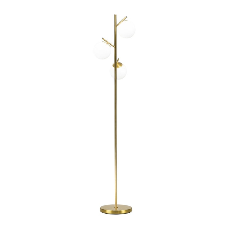 Modern 3-Light Tree Floor Lamp, Gold and White Glass Globe Standing Lamp for Living Room, Bedroom & Office