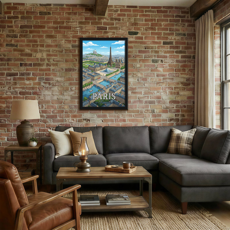 Paysages pittoresques et urbains de Paris avec la Tour Eiffel et la Seine, H 36 po x l 24 po