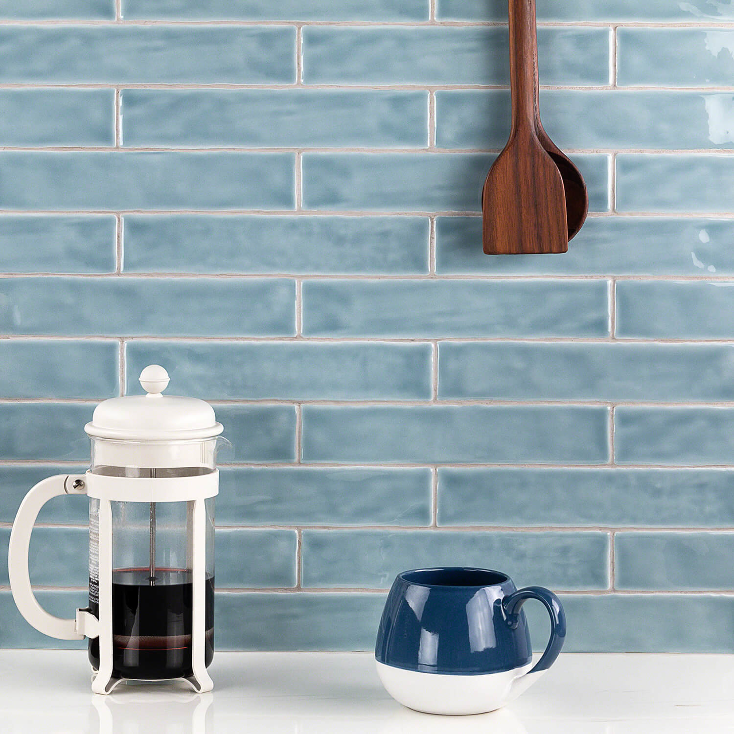 Brookline Polished 2" x 10" Ceramic Brick Look Subway Wall Tile (5.38 sq. ft./ box), Light Blue