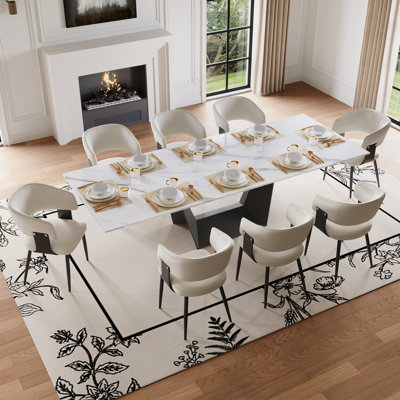 Extendable Stone Dining Table For 4-8, Modern Rectangle Dining Table Set with 8 Dining Chairs