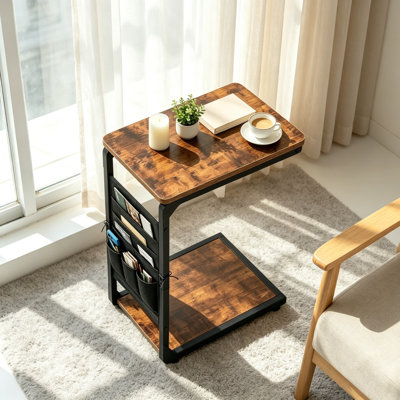Small TV Tray Table for Eating and Snacks, Slim C Shaped Couch Side Table for Recliner or Sofa, Laptop Stand with Storage Bag and Stable Metal Frame f