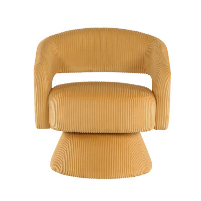Luxury Yellow Corduroy Chair With Swivel Base, Solid Wood And Plywood Frame, Stylish Seating For Home Interior Modern Swivel, Living Room Decor Style