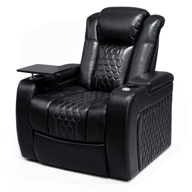 Fauteuil inclinable électrique 37,8 po 1 pièce fabriqué avec nappa de grain supérieur, relaxation entièrement réglable, charge intelligente, éclairage à DEL RVB dynamique, noir