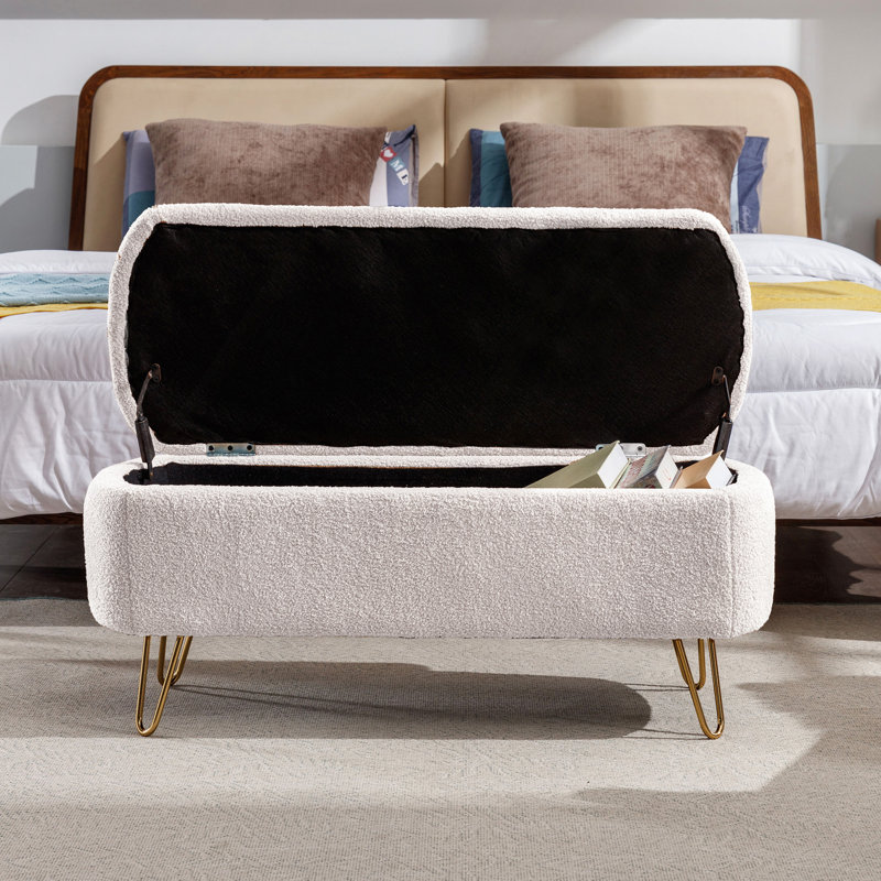Banc de rangement avec repose-pieds Toleen , Ivoire ivoire