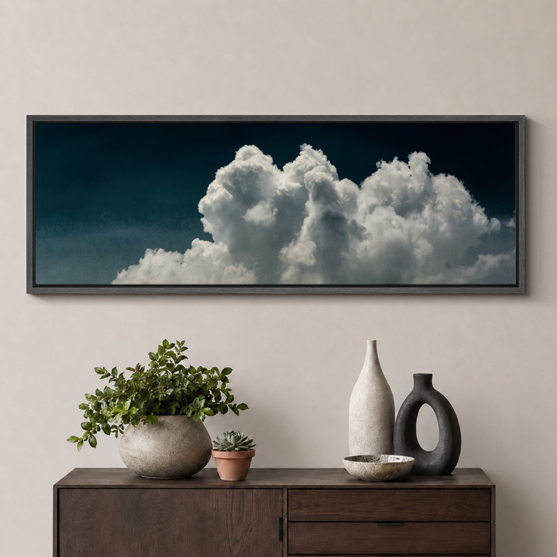 «Majestic Cumulus Clouds», reproduction sur toile, H 20 po x l 60 po, Noir, noir, noir, noir