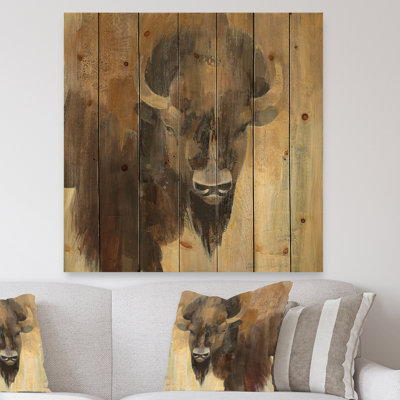 Into the Wild Gold Buffalo - Modern Farmhouse Print on Natural Pine Wood