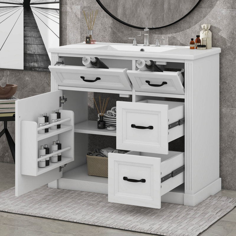 Ensemble de meuble-lavabo 36 po avec lavabo, meuble de rangement à structure en bois avec 2 tiroirs et 2 tiroirs basculants, tablette réglable