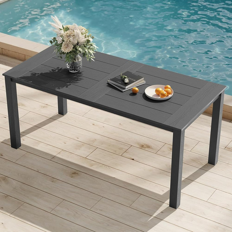 Table de salle à manger d'extérieur rectangulaire extensible, table de patio longue avec trou pour parasol, table de salle à manger d'extérieur pour 6 personnes HiPS Board