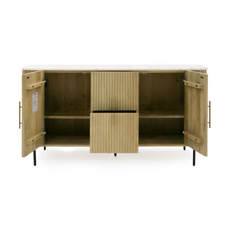 Carmela 59'' Washed Mango Wood Sideboard with White Marble Top