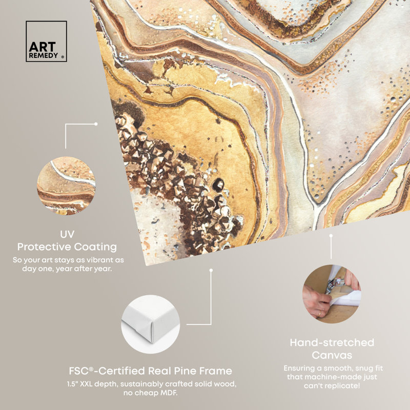 Golden and Beige Abstract Geode Canvas Wall Art, 16" x 24"