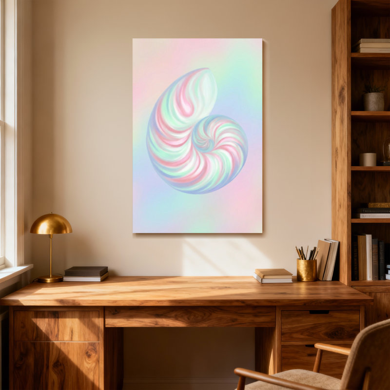 Plantes et fleurs, coquillage en spirale pastel, H 18 po x l 12 po