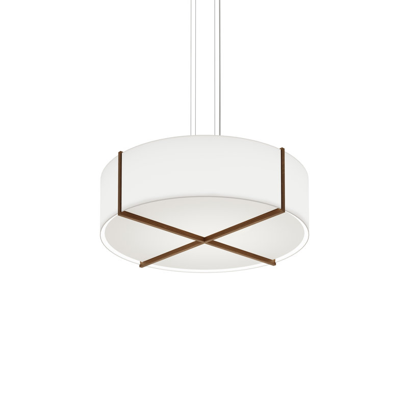 Luminaire suspendu tambour simple à 4 lumières Plura, Noyer