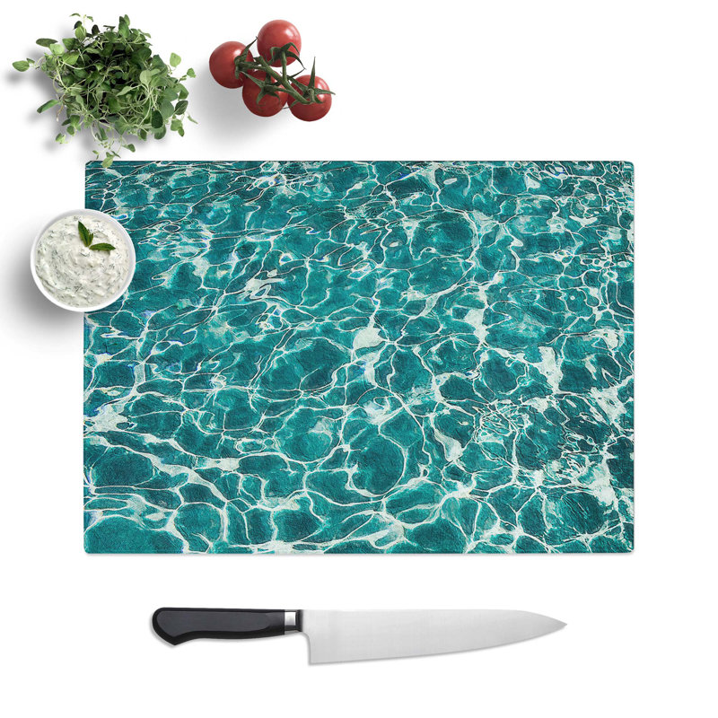Tempered Glass The Oceans Surface in Green Chopping Board, 39 cm W x 28.5 cm L