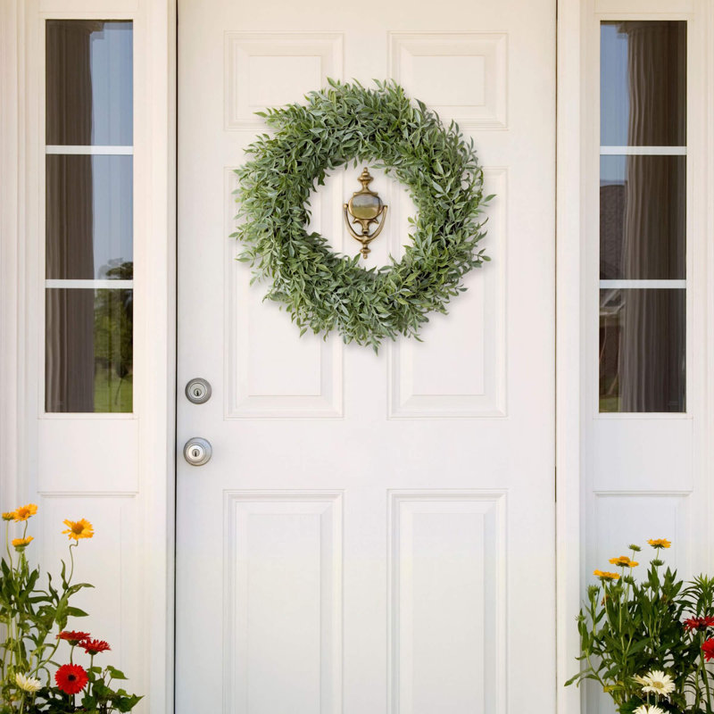 Artificial Dusted Tea Leaf Wreath, 20.5" H x 20.5" W x 3.5" D