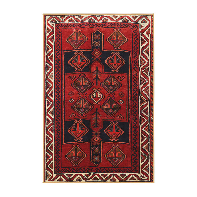 Tapis traditionnel rouge / noir, Rectangle 5 pi x 7 pi