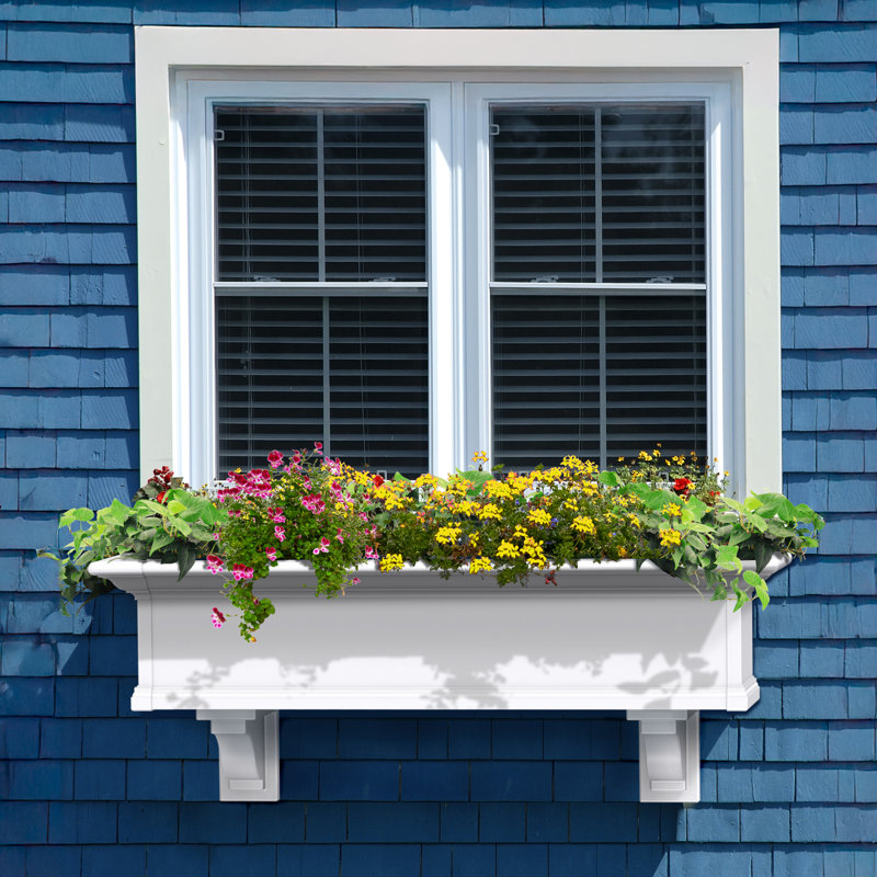 Anand Resin Window Box with Water Reservoir, White, 10" H x 48" W x 12" D