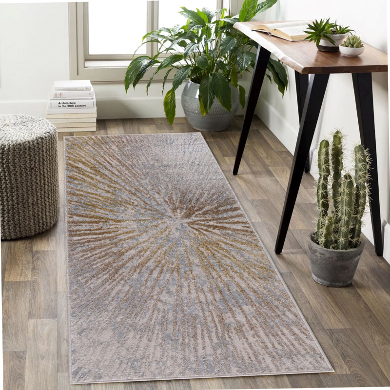 Tapis à motif abstrait or et gris Collection Ilios, Tapis de couloir 2 pi 8 po x 7 pi 11 po
