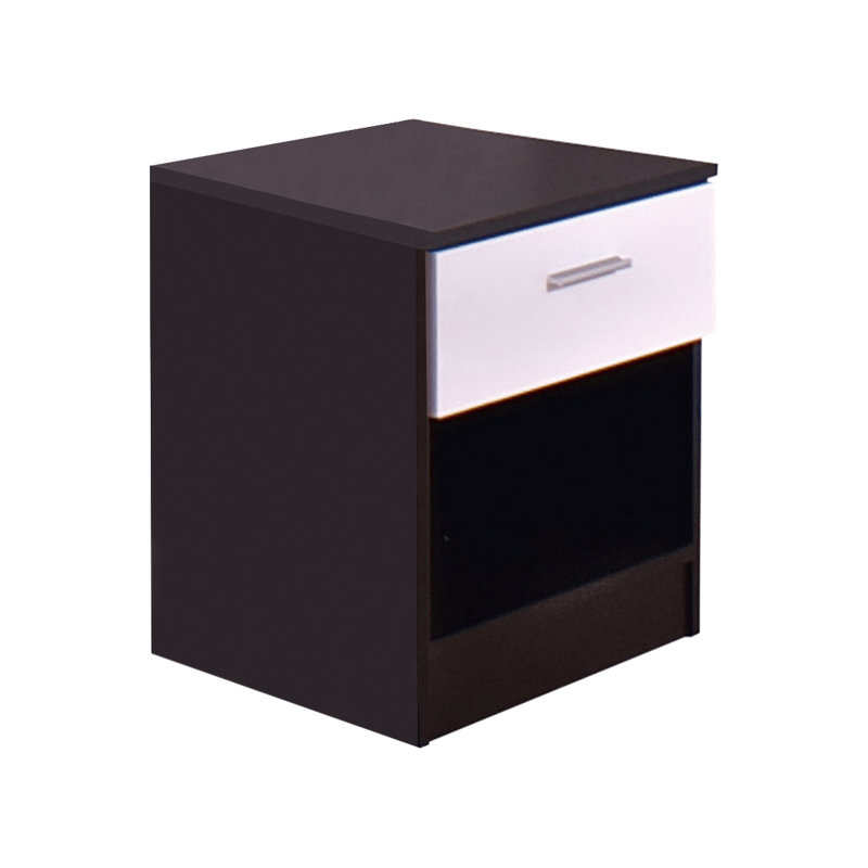 Brylene 45cm W Manufactured Wood Bedside Table, White High Gloss / Black Oak