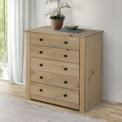 Adelman Solid Wood 80cm W 5 - Drawer Chest of Drawers