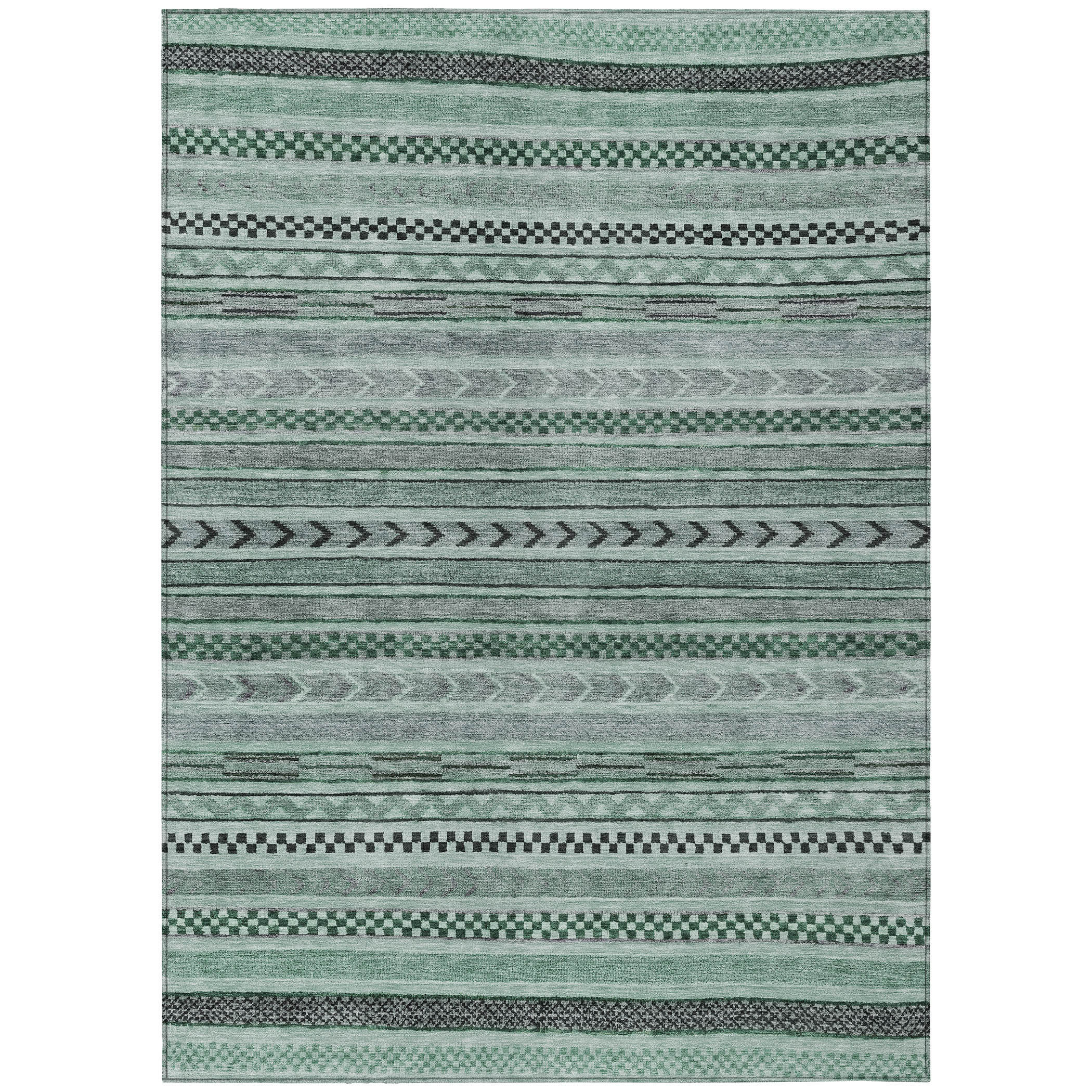 HomeRoots 10' X 14' Teal Blue Striped Washable Indoor Outdoor Area Rug ...