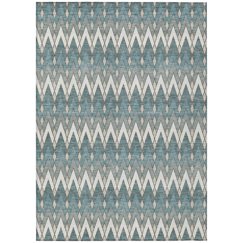 Machine Washable Indoor/Outdoor Chantille ACN2558 Geometric Rug, Teal, 10' x 14'