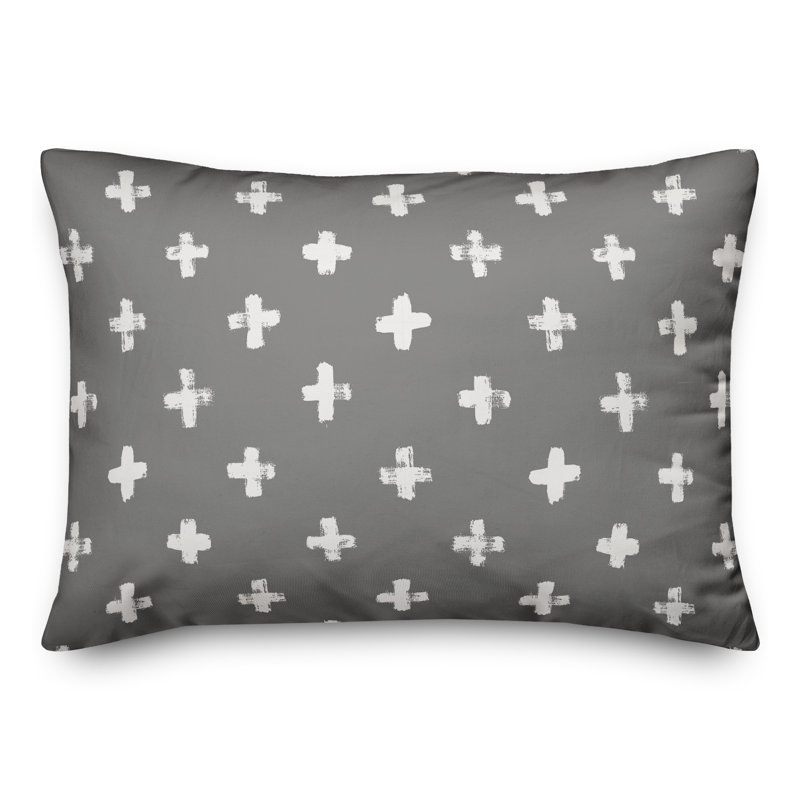  Coussin décoratif intérieur / extérieur en polyester à pois, Gris, H 14 po x l 20 po