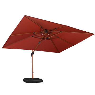 ReInaliz 9' X 12' Rectangle Wood Pattern Cantilever Umbrella With Wheeled Base,Brick Red