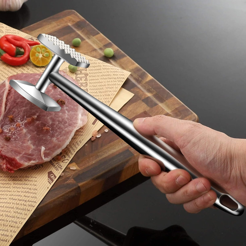 Nouveau maillet de tendeur de viande à double face en acier inoxydable 304 - plus grand marteau de 2,0 po, va au lave-vaisselle