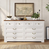 Commode de ferme avec 10 tiroirs pour la chambre à coucher, commode à tiroirs large, commode de rangement en bois rustique avec tiroirs profonds et poignée rétro, grande commode pour la chambre à coucher, placard, couloir
