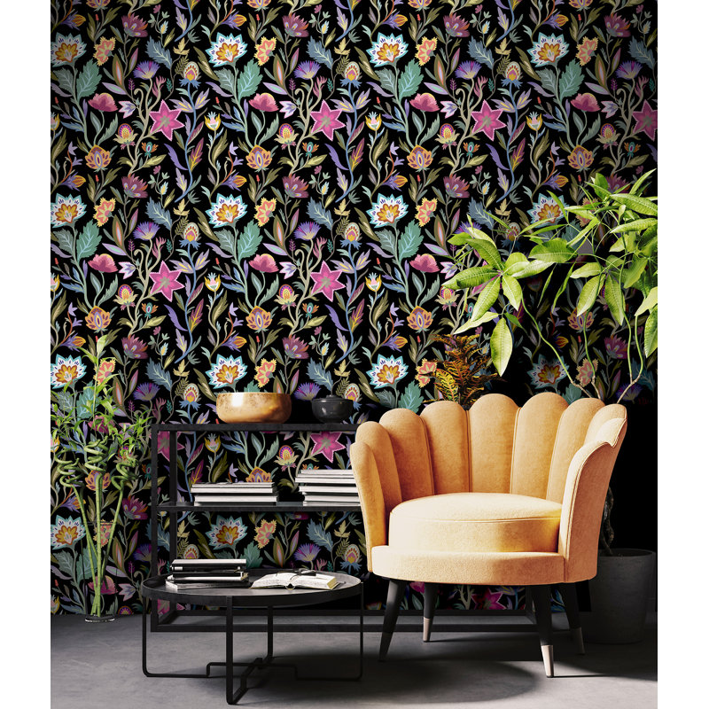 Papier peint floral Mallory, Noir