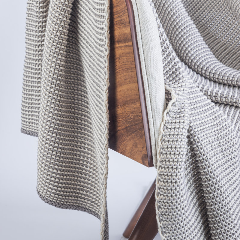 Gray Knitted Cotton Machine Washable Throw Blanket
