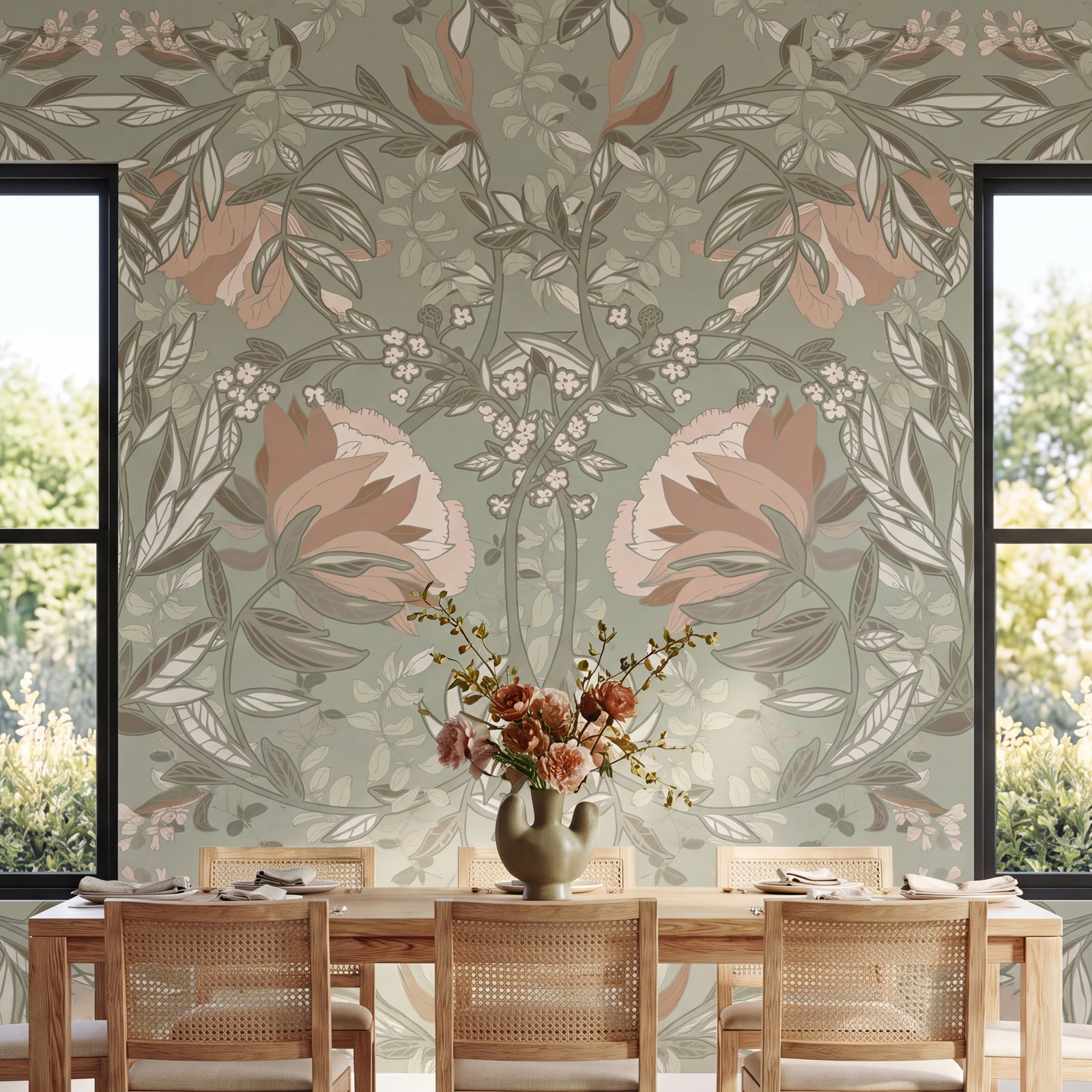 Floral Wallpaper Double Roll, Sage