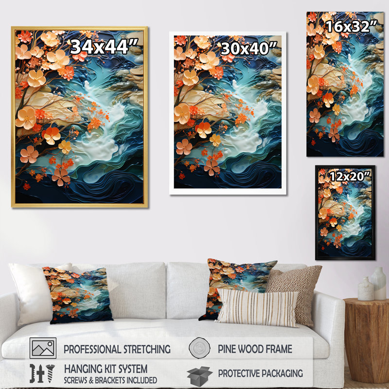 «Whimsical Lakes Rivers Waterscapes», reproduction sur toile, Cadre flottant doré, H 32 po x l 16 po x P 1 po