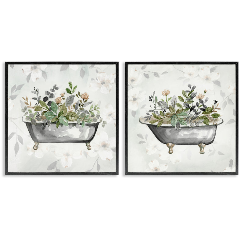 Ensemble de 2 giclées sur fond gris avec aquarelle, Giclée encadrée noir minuit, H 12 po x l 12 po