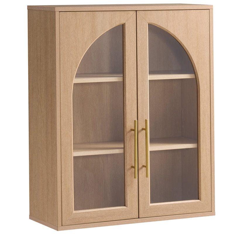Modern Arched Bathroom Wall Cabinet with Glass Doors, Natural Oak-1PCS, Natural Oak, 1