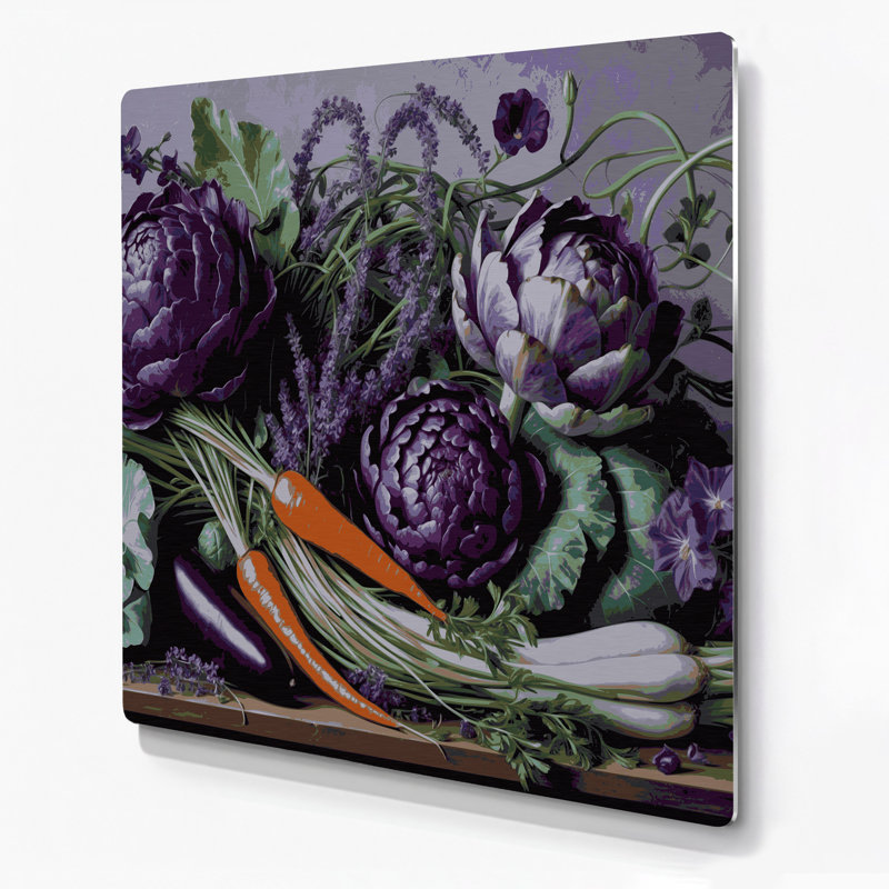 Légumes, fleurs violettes, art mural en métal mauve, H 16 po x l 16 po