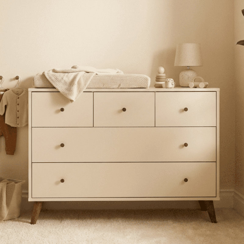 Austin 5-drawer Dresser, White/natural, Almond Milk/Walnut