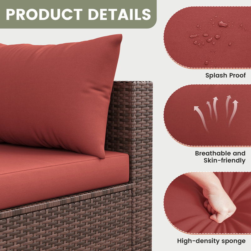 Ensemble de 2 canapés d'angle modulaires d'extérieur, sièges de patio en osier toutes saisons avec coussins, Rouge