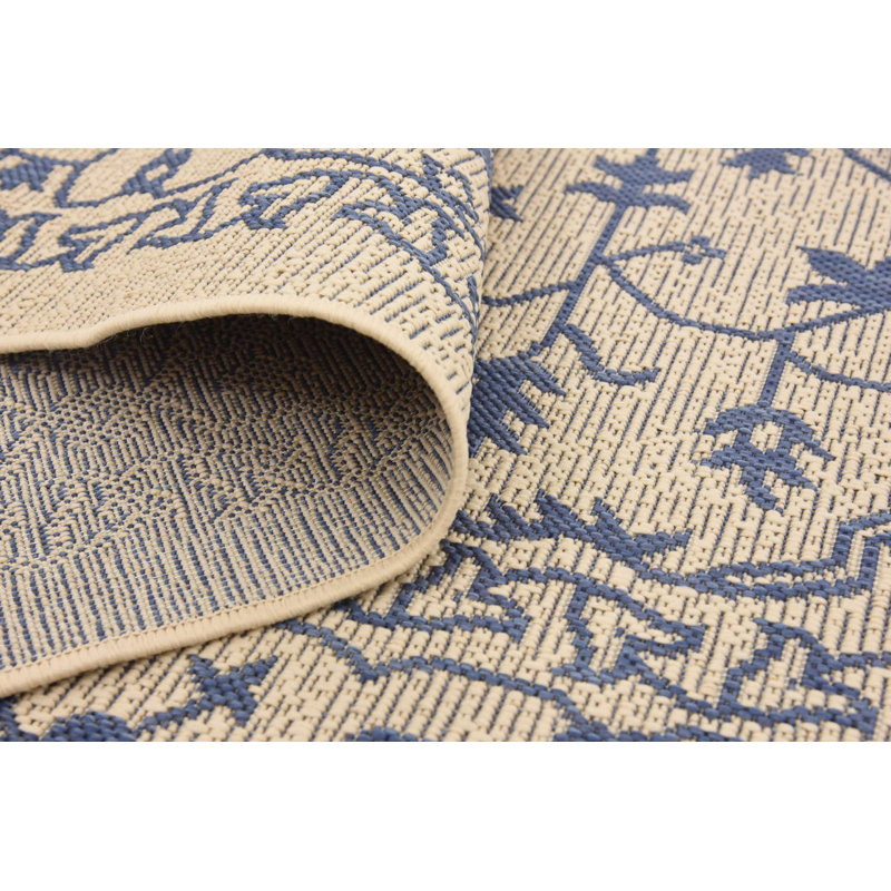 Ibiza Oriental Beige/Blue Indoor/Outdoor Area Rug, Round 6'1"