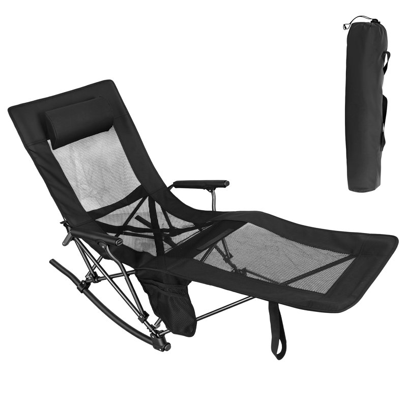 Outdoor Folding Rocking Chair With Headrest, Stable Steel Frame Supports 200 Lb, Quick Fold For Patio, Lawn & Rv Camping