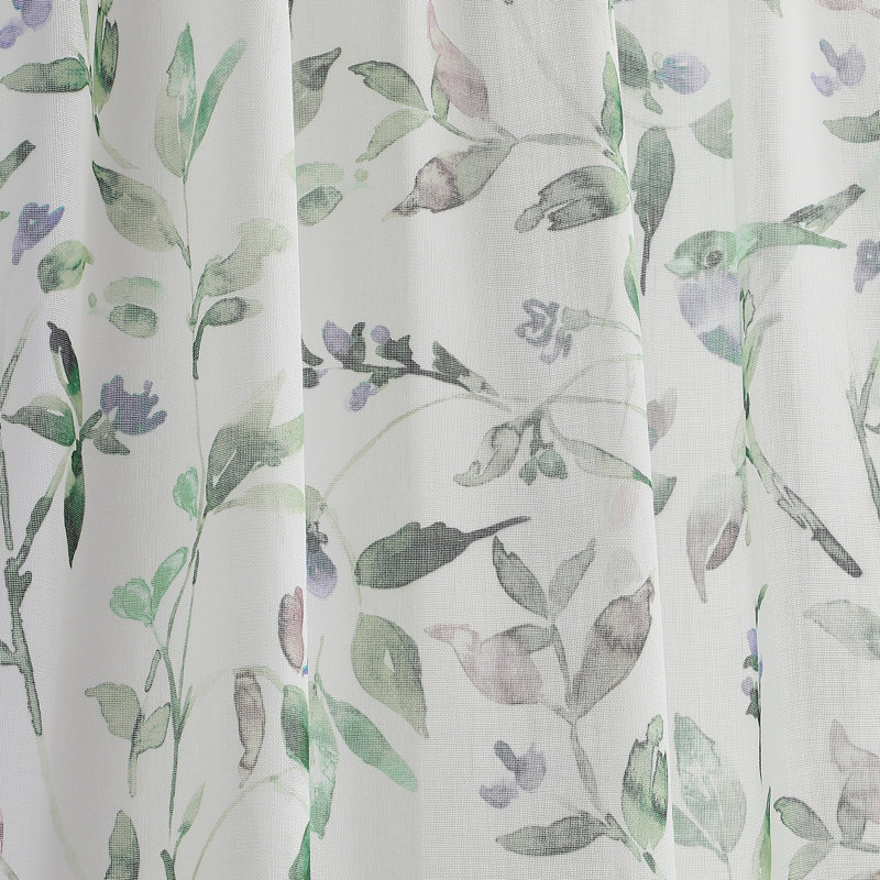 Forest Green Sheer Botanical Print Polyester Window Panels, 37in x 84in