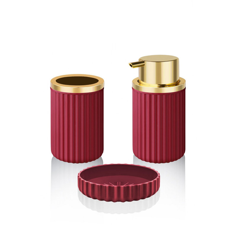 Ensemble d'accessoires de salle de bain 3 pièces Dabirvaziri, Rouge/doré