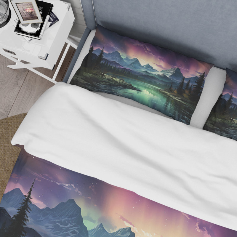 Twin Aurora Borealis Landscape Microfiber Duvet Cover Set