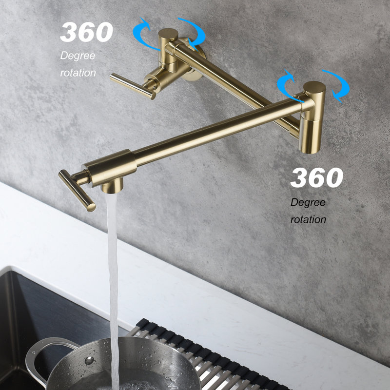 Robinet de remplissage mural de pot en or - Bras pour des opérations pratiques, débit d'eau stable à deux poignées, accès facile à la corrosion avec bras, surface contrôlée