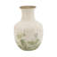 Vase en céramique 7 x 7 x 10 po avec finition blanche et motifs botaniques verts
