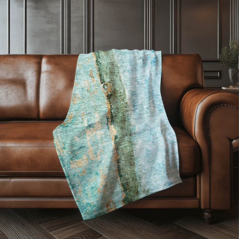 Addison Machine Washable Sherpa Throw Blanket, Blue Abstract 2 