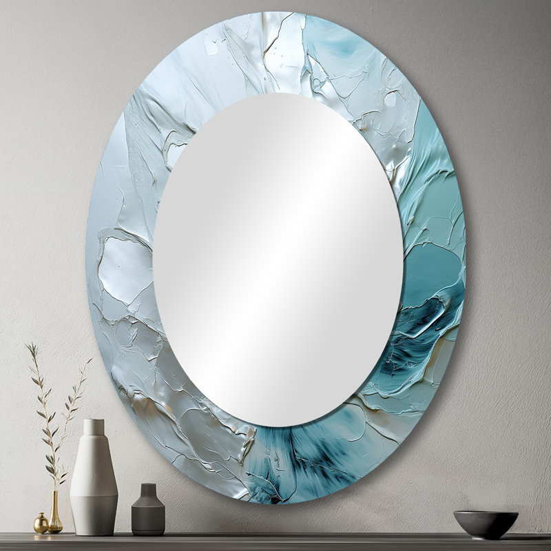 Silver Shimmer - Gray Modern Oval Wall Mirror, 43" x 33"