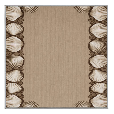 Washable Scallop Shell Border Coastal Area Rug